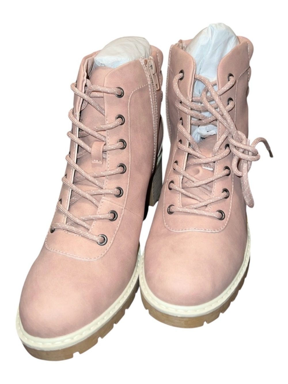 Maurices Dusty Rose Lace-Up Block Heel Ankle Boots